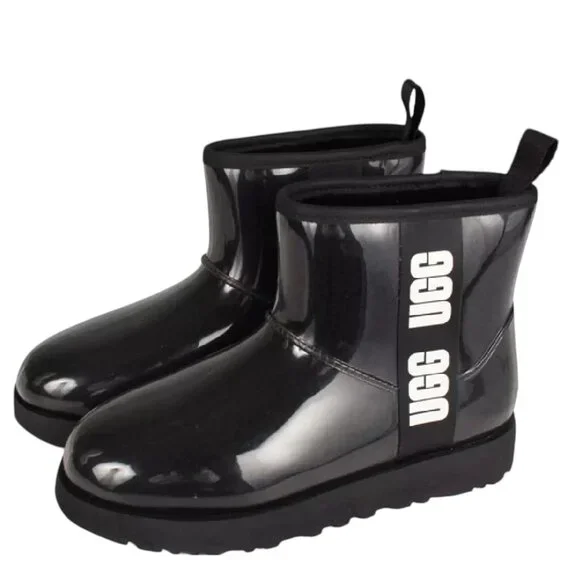 UGG Classic Clear Mini Boot - Black - Sheepskin Lined - Size 7 - Picture 5 of 9